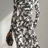 Nikita - Black And White Patterned Stretch Blend Wrap Dress