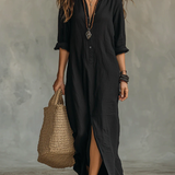 Soline | Relaxed V-Neck Button Maxi Dress