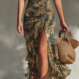 Helena - Long printed dress with slit
