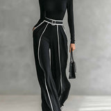 Emma - Elegant two-piece set with a high neck and wide-leg pants