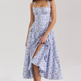 Belle - Daisy Print Halter Neck Midi Dress