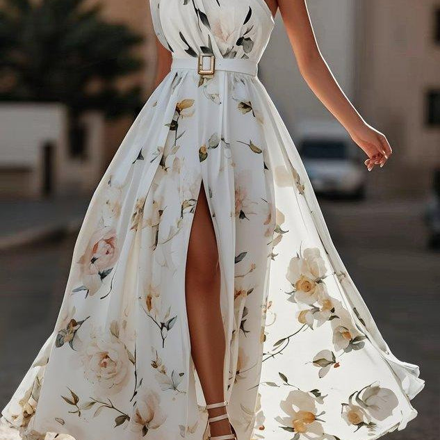 Sella - Ruched One Shoulder A-Line Maxi Chiffon Dress