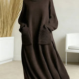 Genna - High-Neck Long-Sleeve Casual Loose Knit Dress