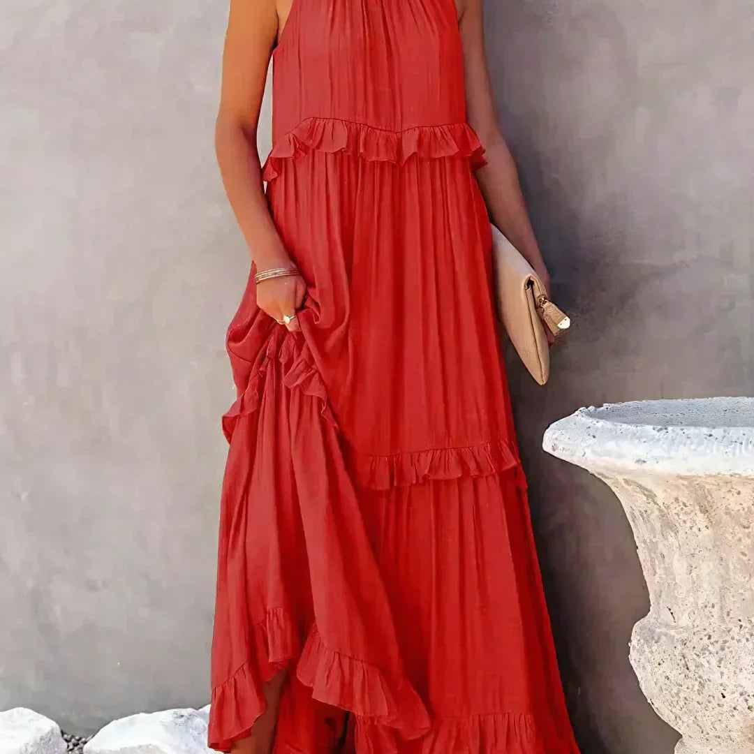 Ilona - Halterneck Dress With Ruffles and Maxi Pockets