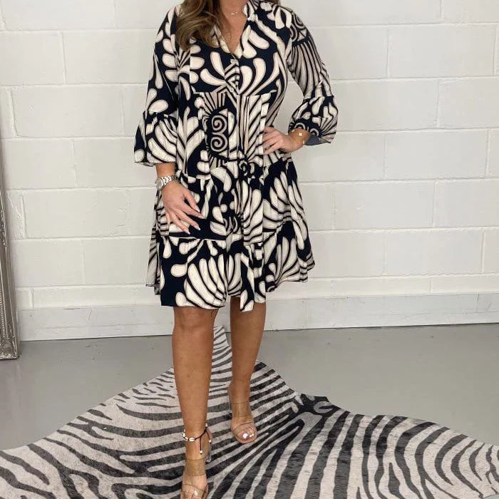 Fenella - Printed V Neck Midi Dress