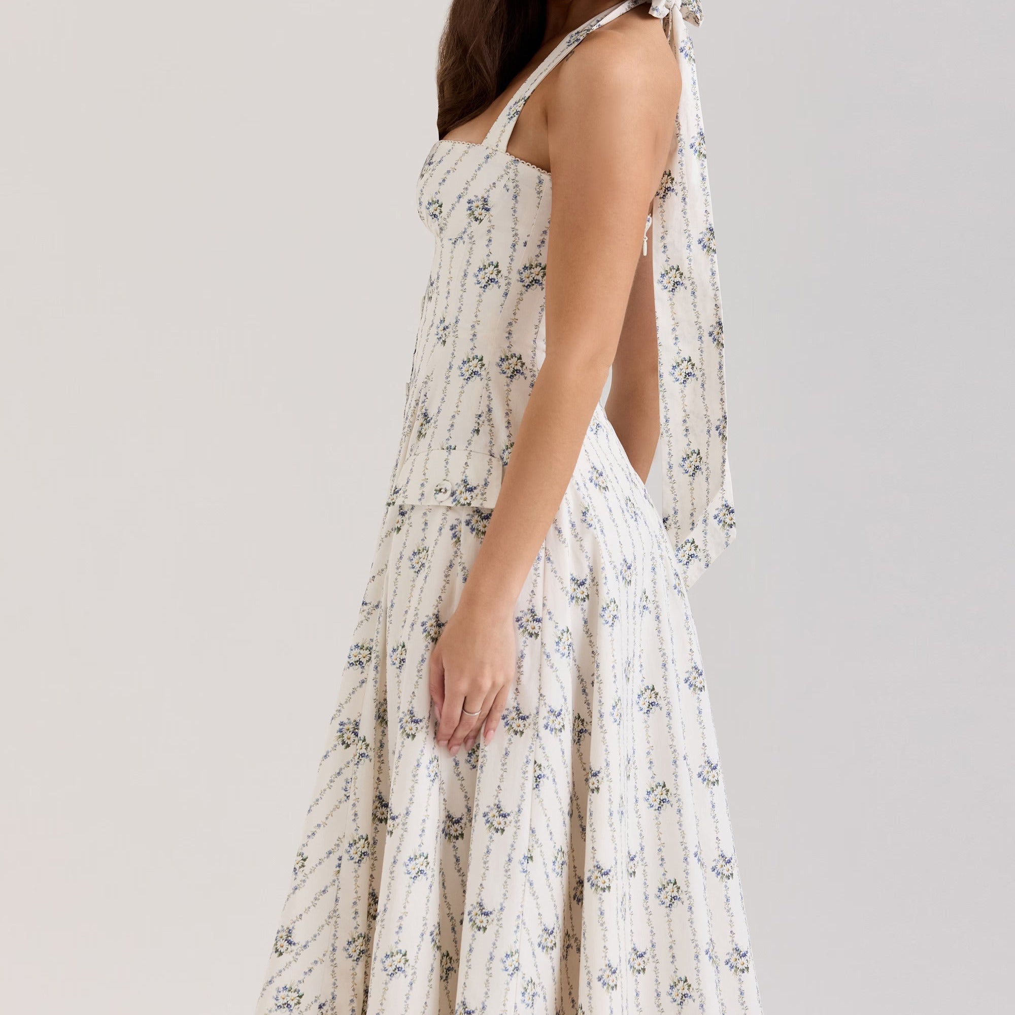 Belle - Daisy Print Halter Neck Midi Dress