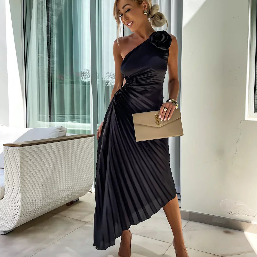 Lizbeth -  Flower Shoulder Maxi Dress