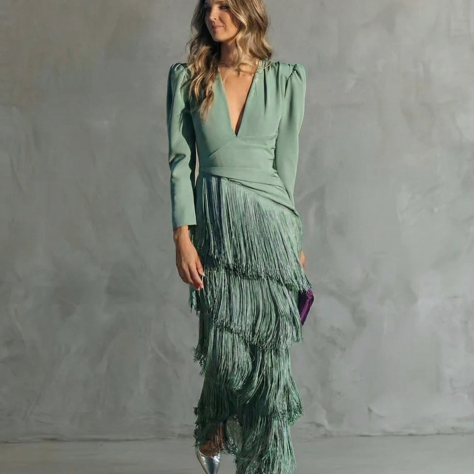 Clara | Elegant Dress with Fringe Sleeves