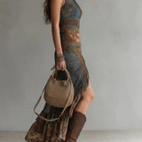 María | Asymmetrical Ethnic Print Maxi Dress