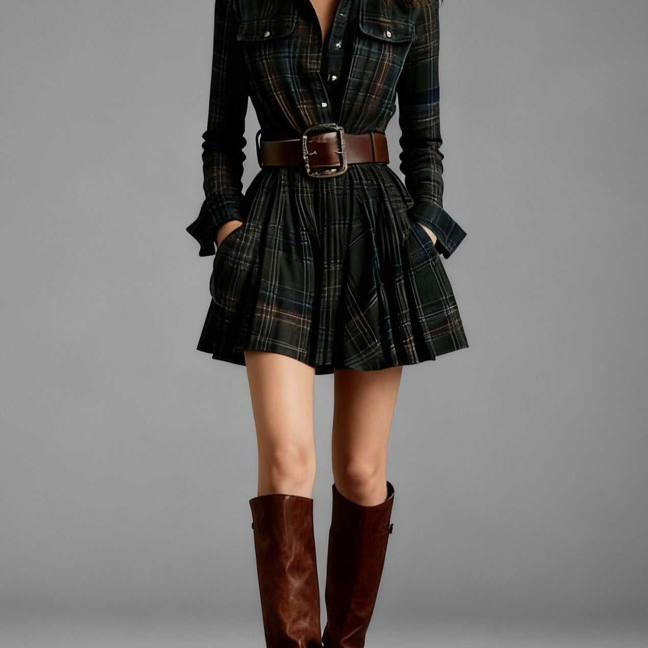 Magdalena | Elegant short checkered dress
