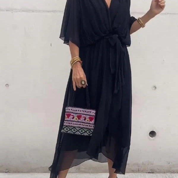 Thyra -  V Neck Midi Dress
