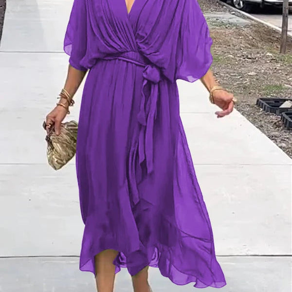 Thyra -  V Neck Midi Dress
