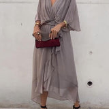 Thyra -  V Neck Midi Dress