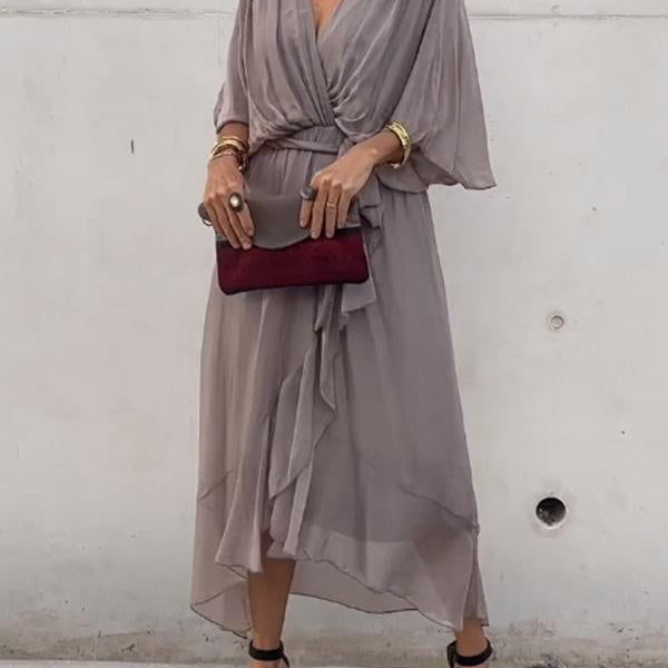 Thyra -  V Neck Midi Dress