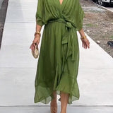 Thyra -  V Neck Midi Dress