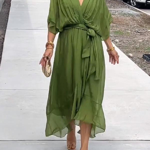 Thyra -  V Neck Midi Dress