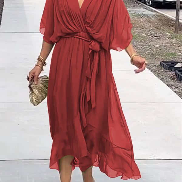 Thyra -  V Neck Midi Dress