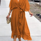 Thyra -  V Neck Midi Dress