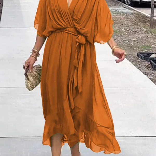 Thyra -  V Neck Midi Dress