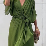 Thyra -  V Neck Midi Dress