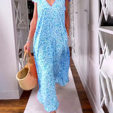 Rosma - Printed Maxi Dress with V-neck and Short Sleeves