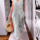 Rosma - Printed Maxi Dress with V-neck and Short Sleeves