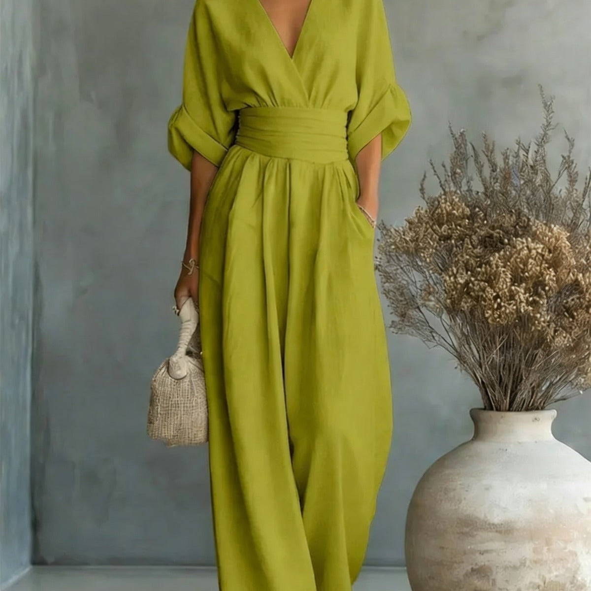 Georgina | Deep V-Neck Elegant Wide-Leg Jumpsuit