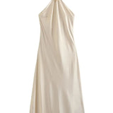 Faelith ™ | Backless satin halter neck maxi dress