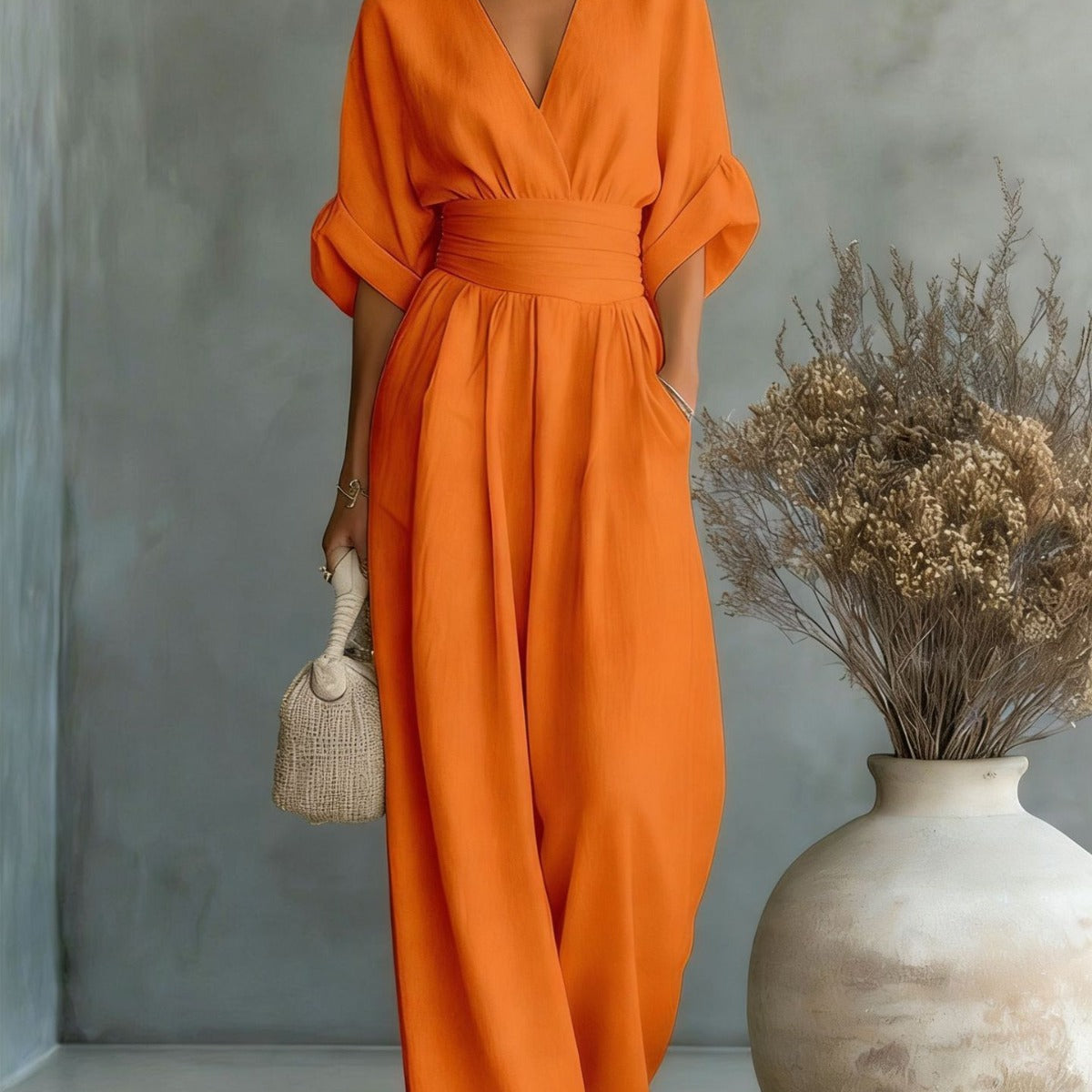 Georgina | Deep V-Neck Elegant Wide-Leg Jumpsuit