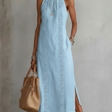 Jimena | Midi Linen Dress with Mandarin Collar