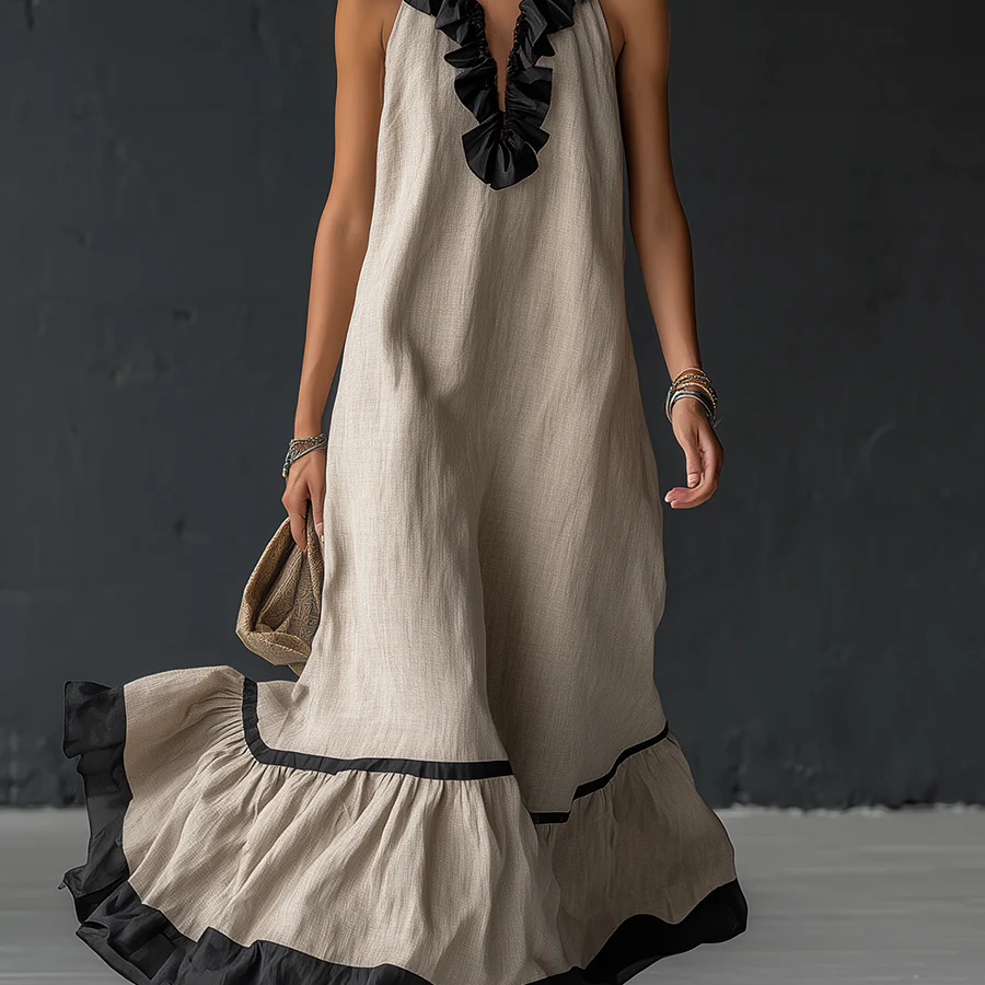 Celestine | Color-Block Ruffle Maxi Dress