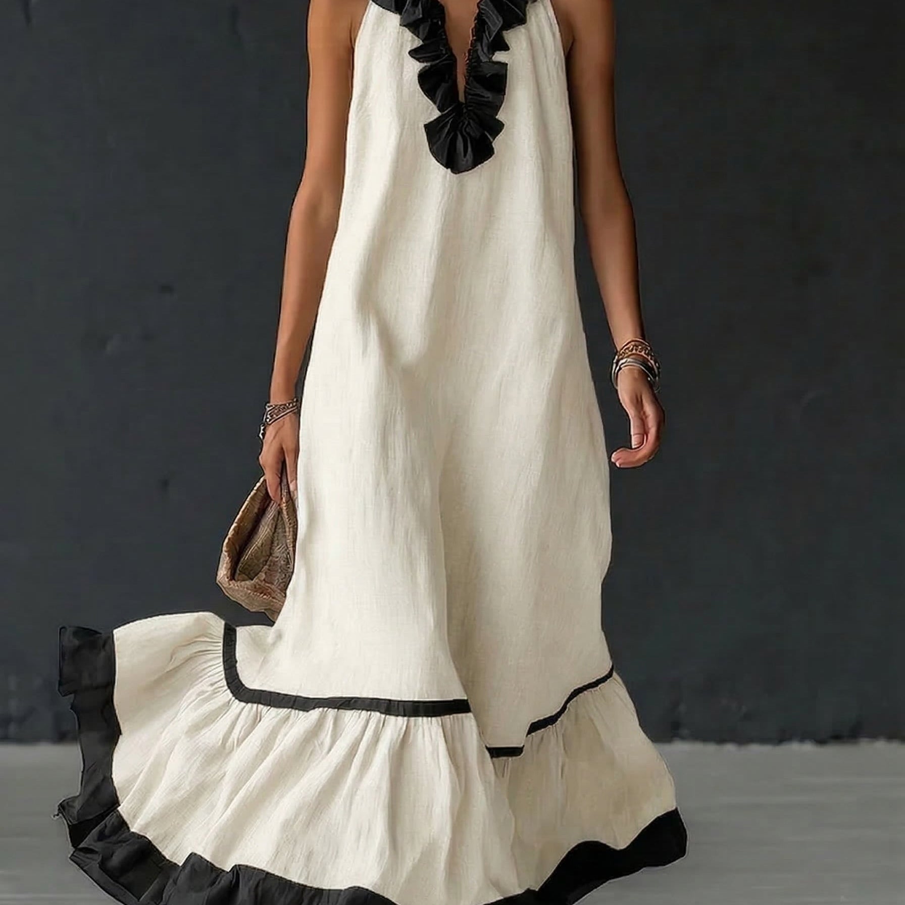 Celestine | Color-Block Ruffle Maxi Dress