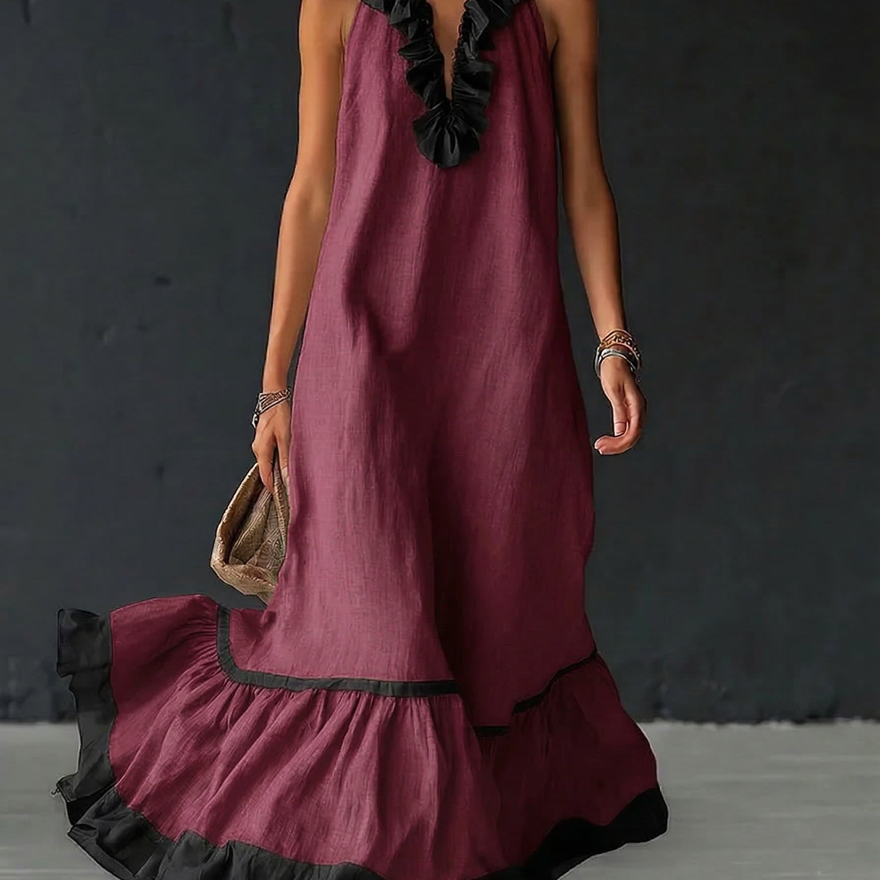 Celestine | Color-Block Ruffle Maxi Dress