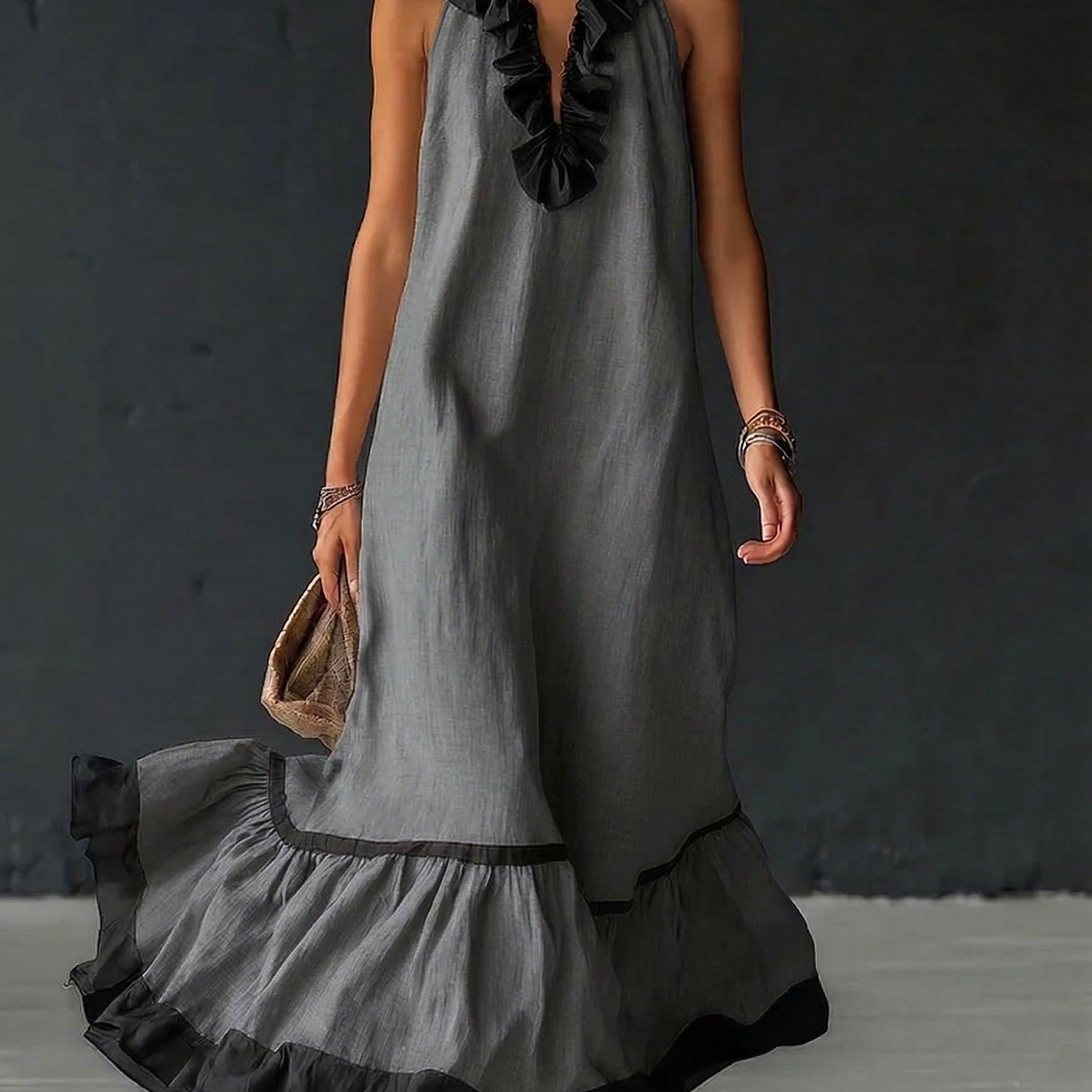 Celestine | Color-Block Ruffle Maxi Dress