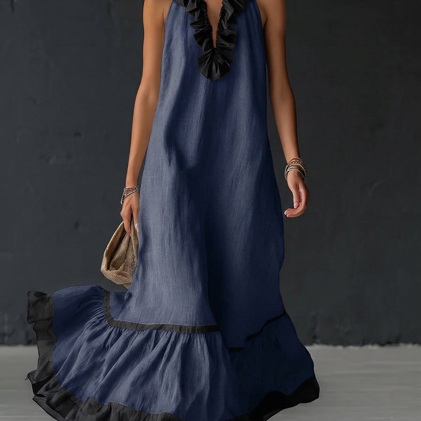 Celestine | Color-Block Ruffle Maxi Dress