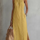 Jimena | Midi Linen Dress with Mandarin Collar