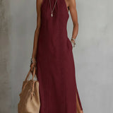 Jimena | Midi Linen Dress with Mandarin Collar