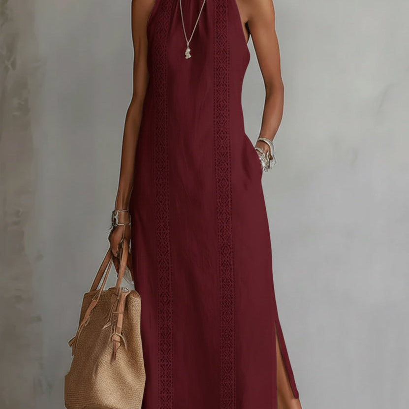 Jimena | Midi Linen Dress with Mandarin Collar