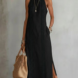 Jimena | Midi Linen Dress with Mandarin Collar