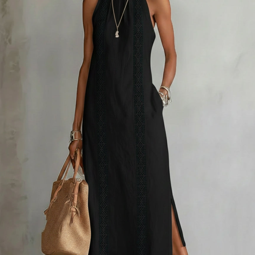 Jimena | Midi Linen Dress with Mandarin Collar