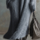 Anselma -  V-neck Gray Knitted Maxi Dress