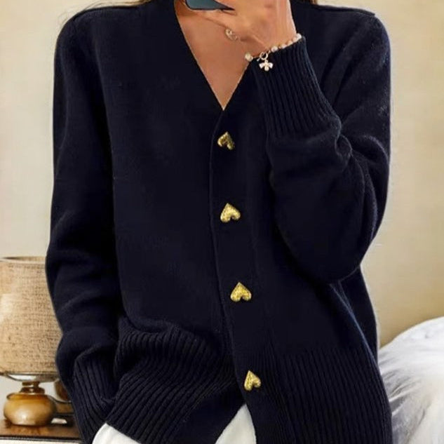 Adele - Elegant Cardigan with Heart Buttons