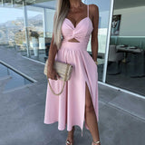 Célestine - Spaghetti Strap Midi Dress with High Slit